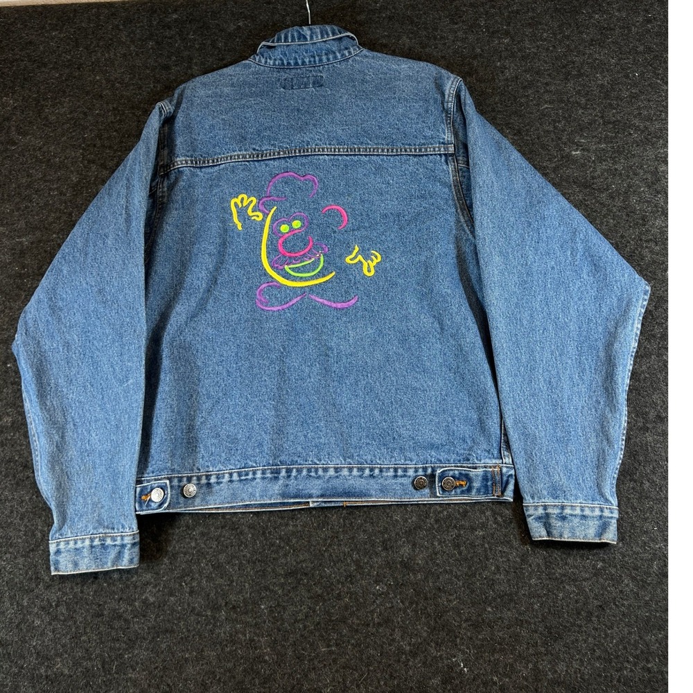 VINTAGE 90s Mr Potato Head Jean Jacket Mens Medium Blue Denim Trucker Hasboro
